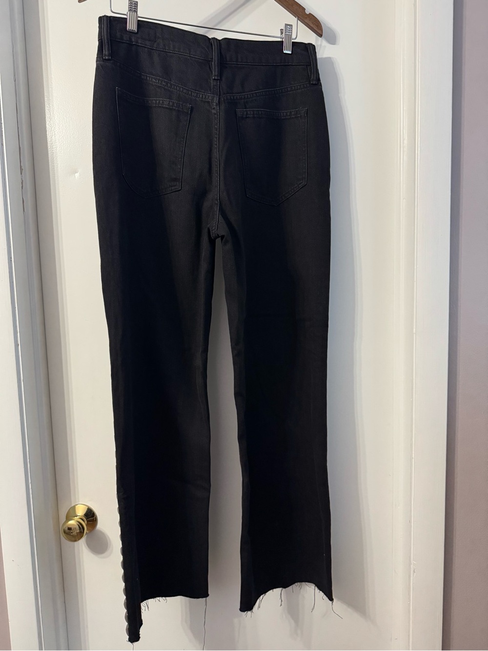 All Saints Black Women's Straight-Leg Raw Hem Jeans with Silver Stud Side Trim - Picture 3 of 6